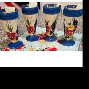 NIB Enesco Ice Cream Parfait Glasses Julie Ueland Poppy Bright Floral Set Of 4